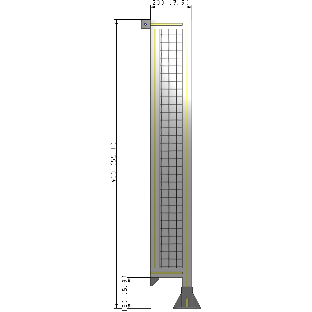 A2-1400-0200-0150-TYMFA SINGLE PANEL-LEG ON RIGHT WITH TIE PLATES AND ANGLE 1400MM X 200MM 1" MESH, FULLY ASSEMBLED