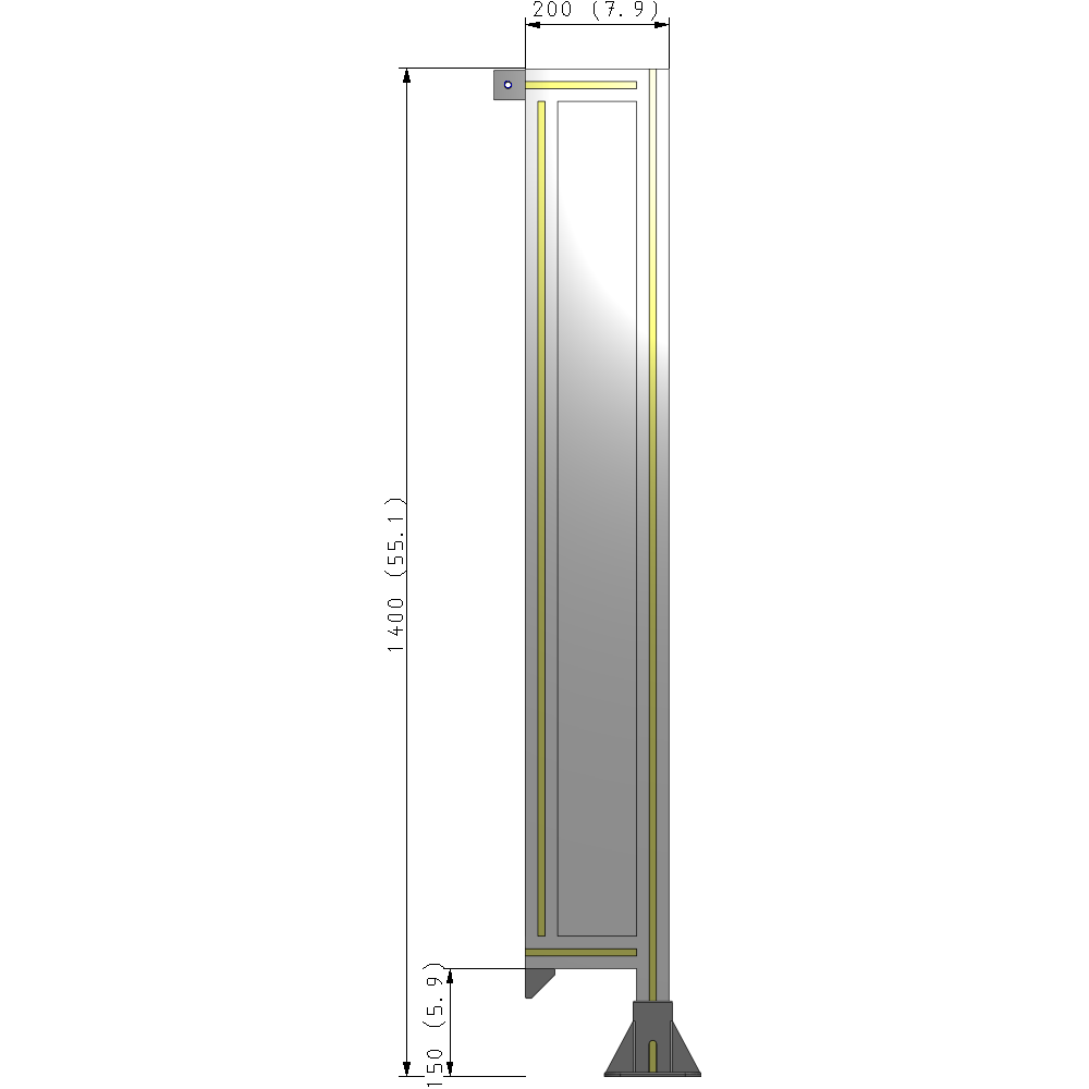 A2-1400-0200-0150-TYPFK SINGLE PANEL-LEG ON RIGHT WITH TIE PLATES AND ANGLE 1400MM X 200MM 1/4" POLYCARBONATE, AS A KIT