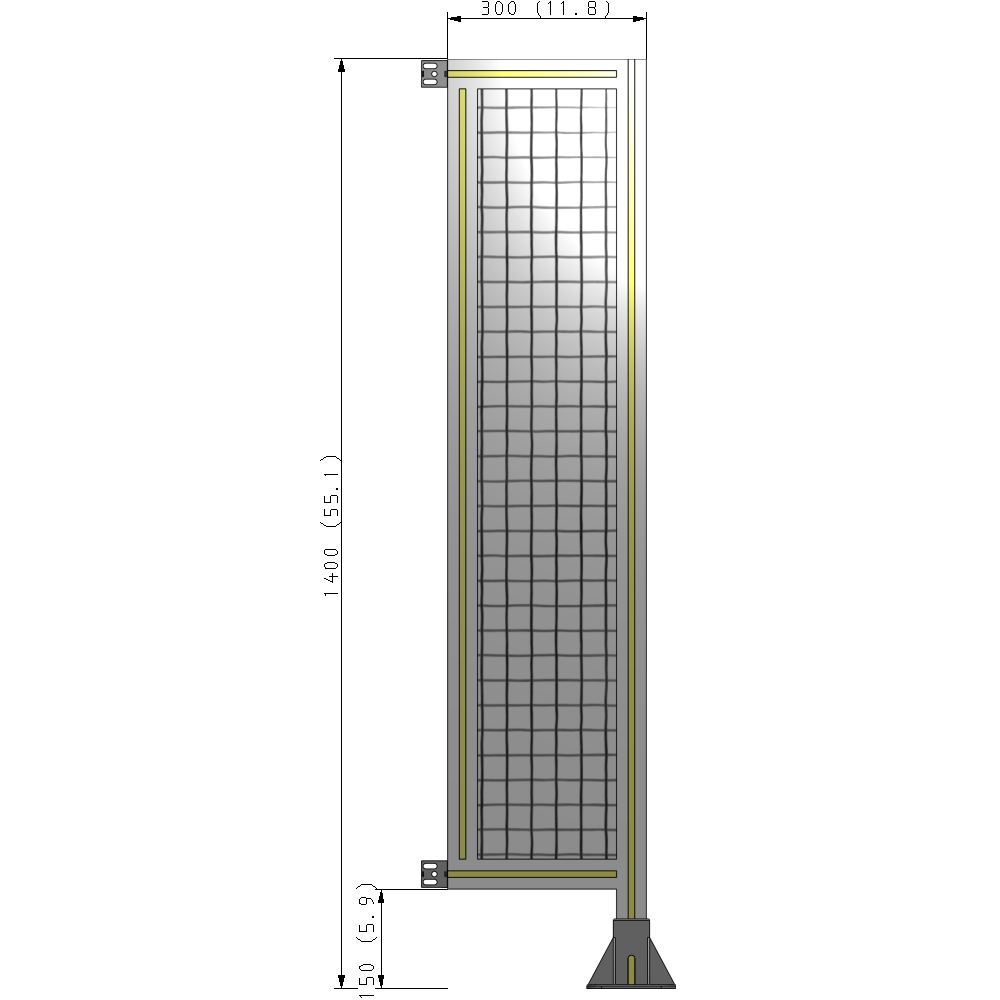 A2-1400-0300-0150-HYMFA SINGLE PANEL-LEG ON RIGHT WITH HINGES 1400MM X 300MM  1" MESH, FULLY ASSEMBLED