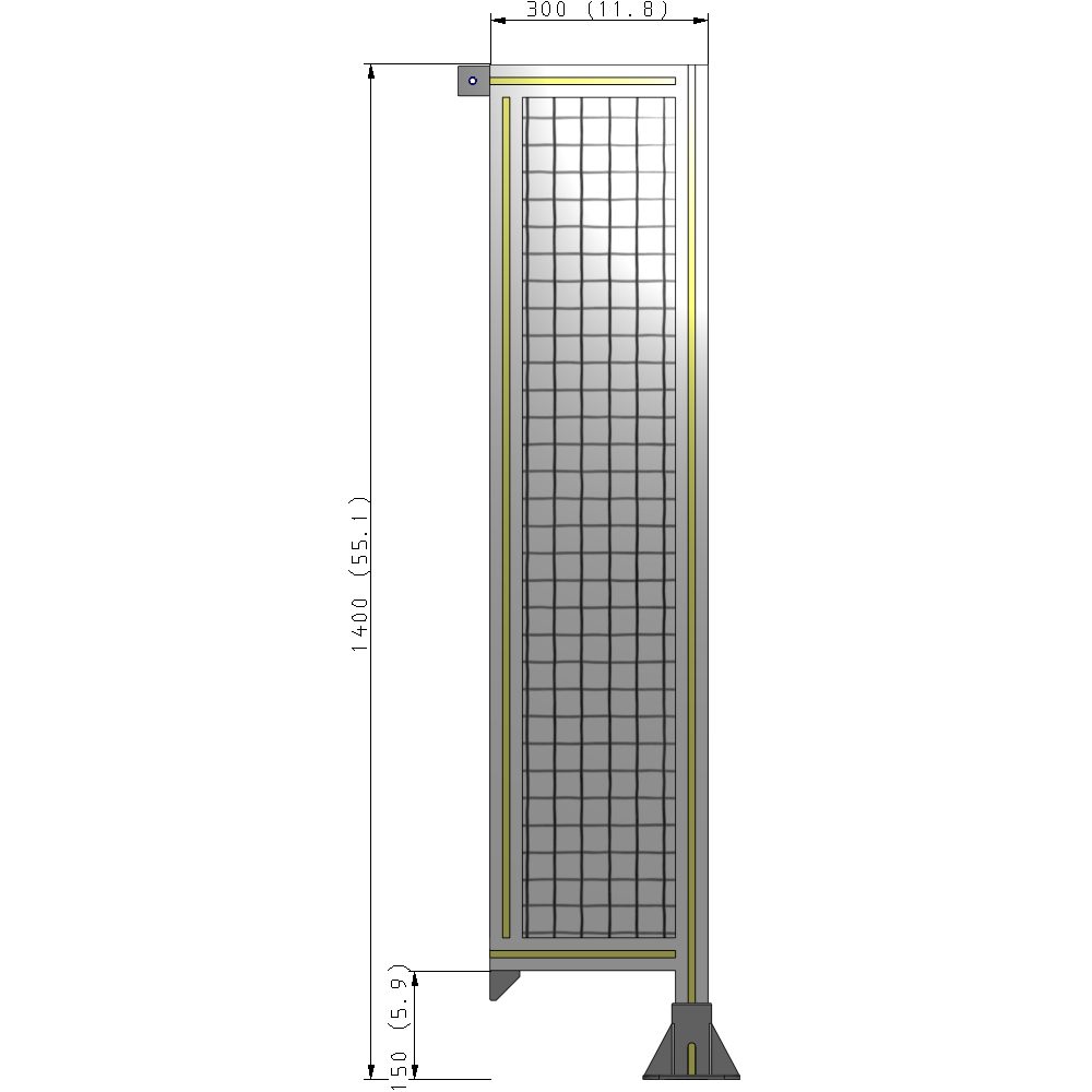 A2-1400-0300-0150-TYMFA SINGLE PANEL-LEG ON RIGHT WITH TIE PLATES AND ANGLE 1400MM X 300MM 1" MESH, FULLY ASSEMBLED
