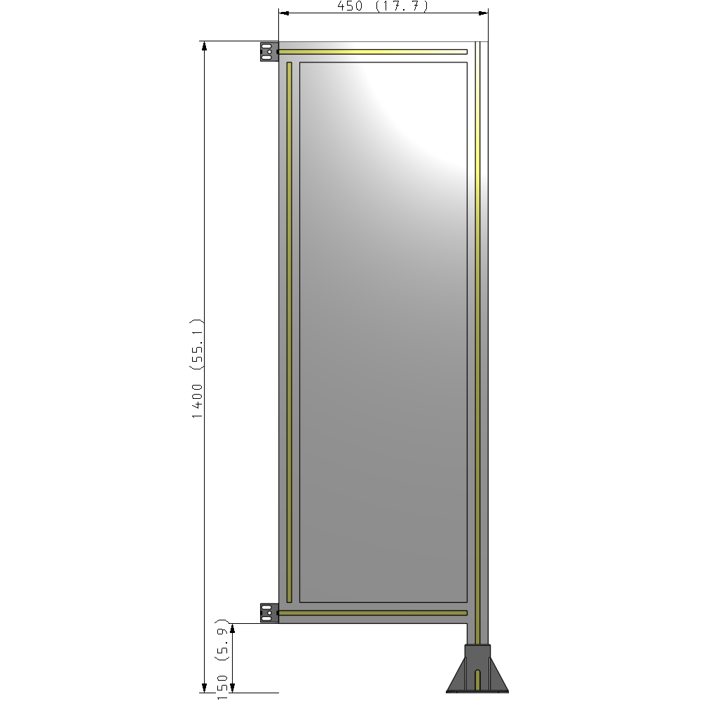 A2-1400-0450-0150-HYPFK SINGLE PANEL-LEG ON RIGHT WITH HINGES 1400MM X 450MM  1/4" POLYCARBONATE, AS A KIT