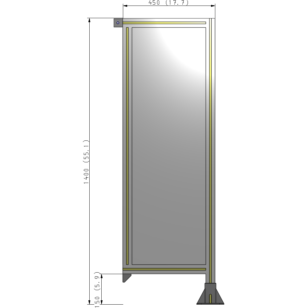 A2-1400-0450-0150-TYPFA SINGLE PANEL-LEG ON RIGHT WITH TIE PLATES AND ANGLE 1400MM X 450MM  1/4" POLYCARBONATE, ASSEMBLED