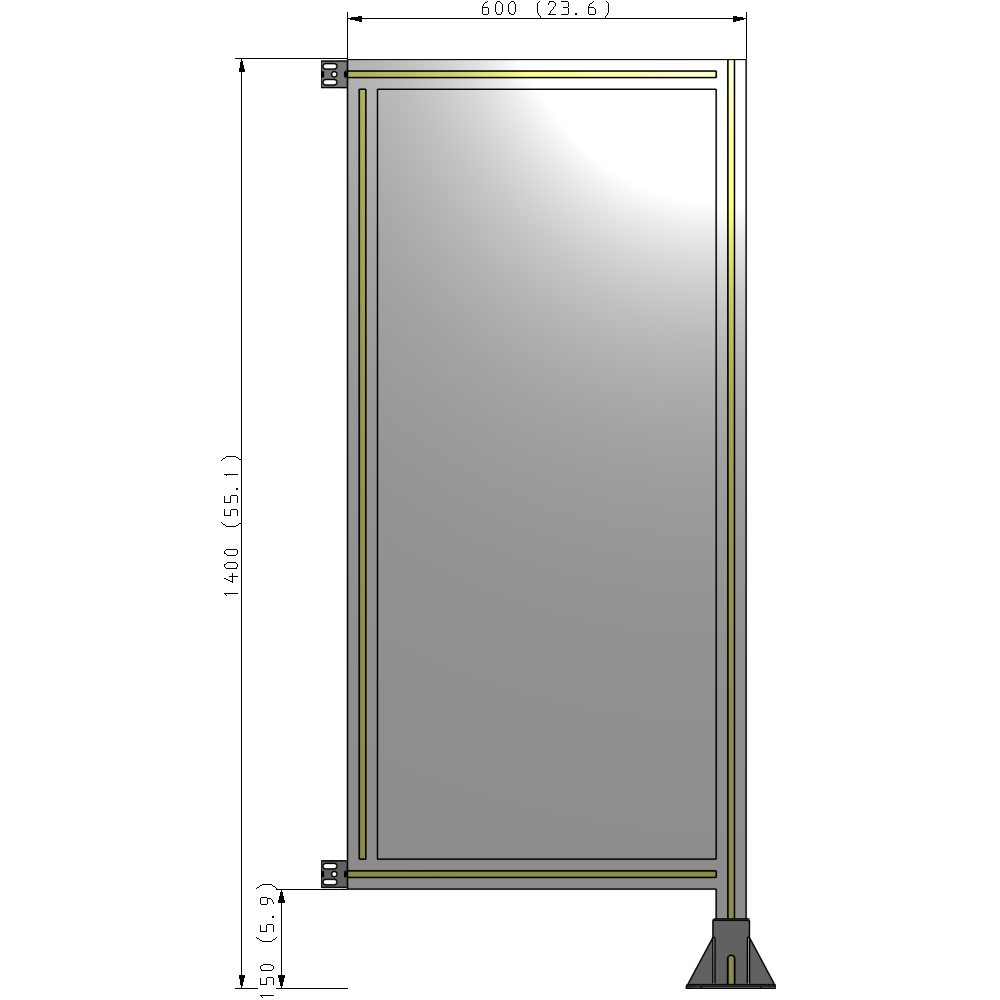 A2-1400-0600-0150-HYPFK SINGLE PANEL-LEG ON RIGHT WITH HINGES 1400MM X 600MM  1/4" POLYCARBONATE, AS A KIT