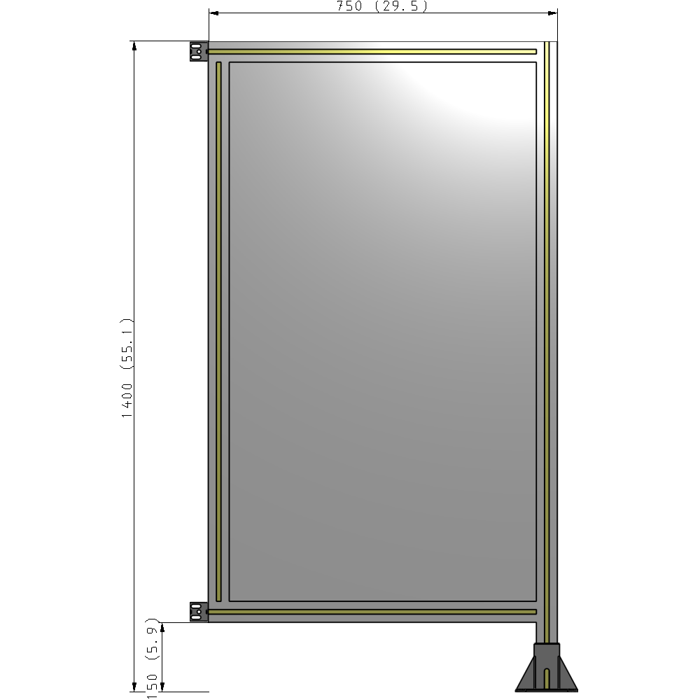 A2-1400-0750-0150-HYPFK SINGLE PANEL-LEG ON RIGHT WITH HINGES 1400MM X 750MM 1/4" POLYCARBONATE, AS A KIT