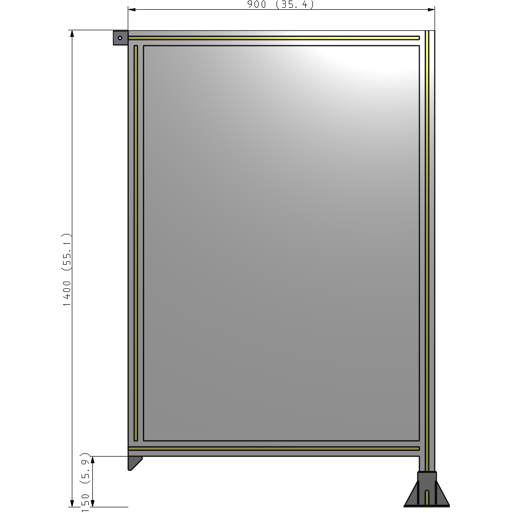 A2-1400-0900-0150-TYPFK SINGLE PANEL-LEG ON RIGHT WITH TIE PLATES AND ANGLE 1400MM X 900MM 1/4" POLYCARBONATE, AS A KIT