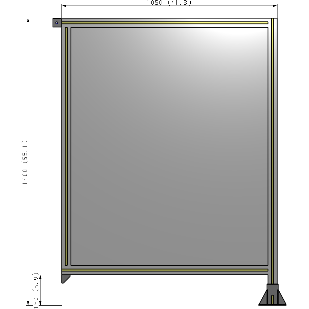 A2-1400-1050-0150-TYPFK SINGLE PANEL-LEG ON RIGHT WITH TIE PLATES AND ANGLE 1400MM X 1050MM 1/4" POLYCARBONATE, AS A KIT