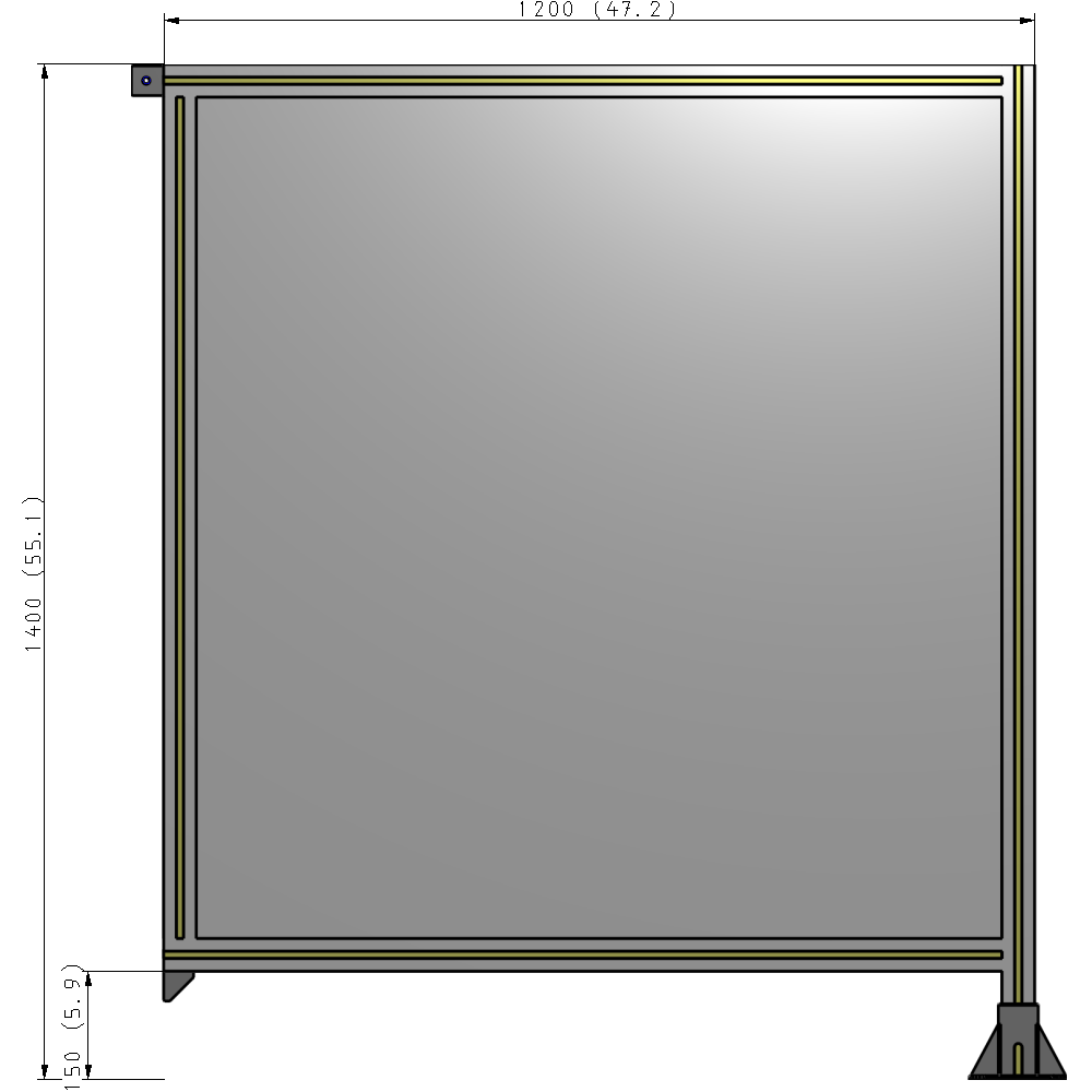 A2-1400-1200-0150-TYPFK SINGLE PANEL-LEG ON RIGHT WITH TIE PLATES AND ANGLE 1400MM X 1200MM 1/4" POLYCARBONATE, AS A KIT