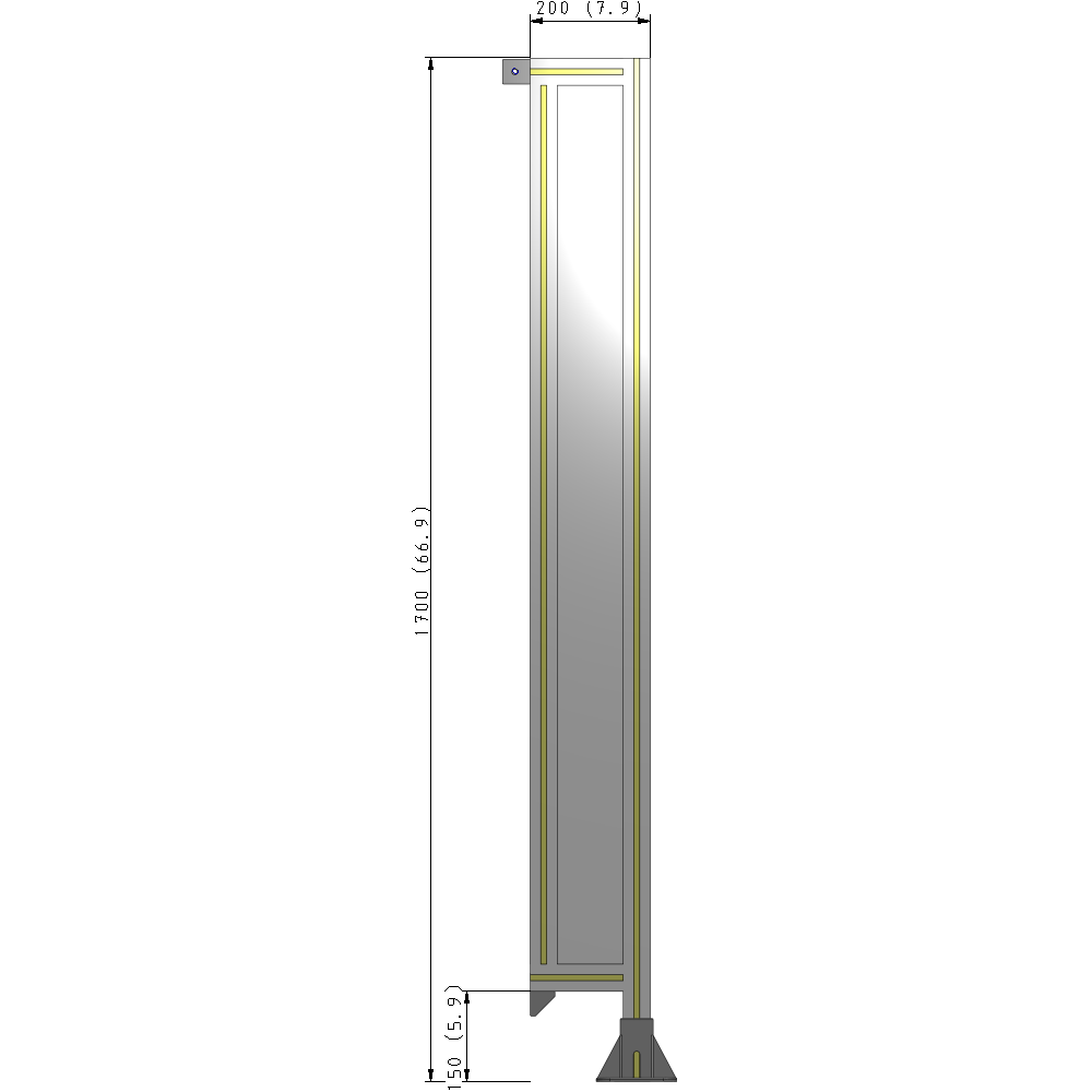 A2-1700-0200-0150-TYPFA SINGLE PANEL-LEG ON RIGHT WITH TIE PLATES AND ANGLE 1700MM X 200MM 1/4" POLYCARBONATE, ASSEMBLED