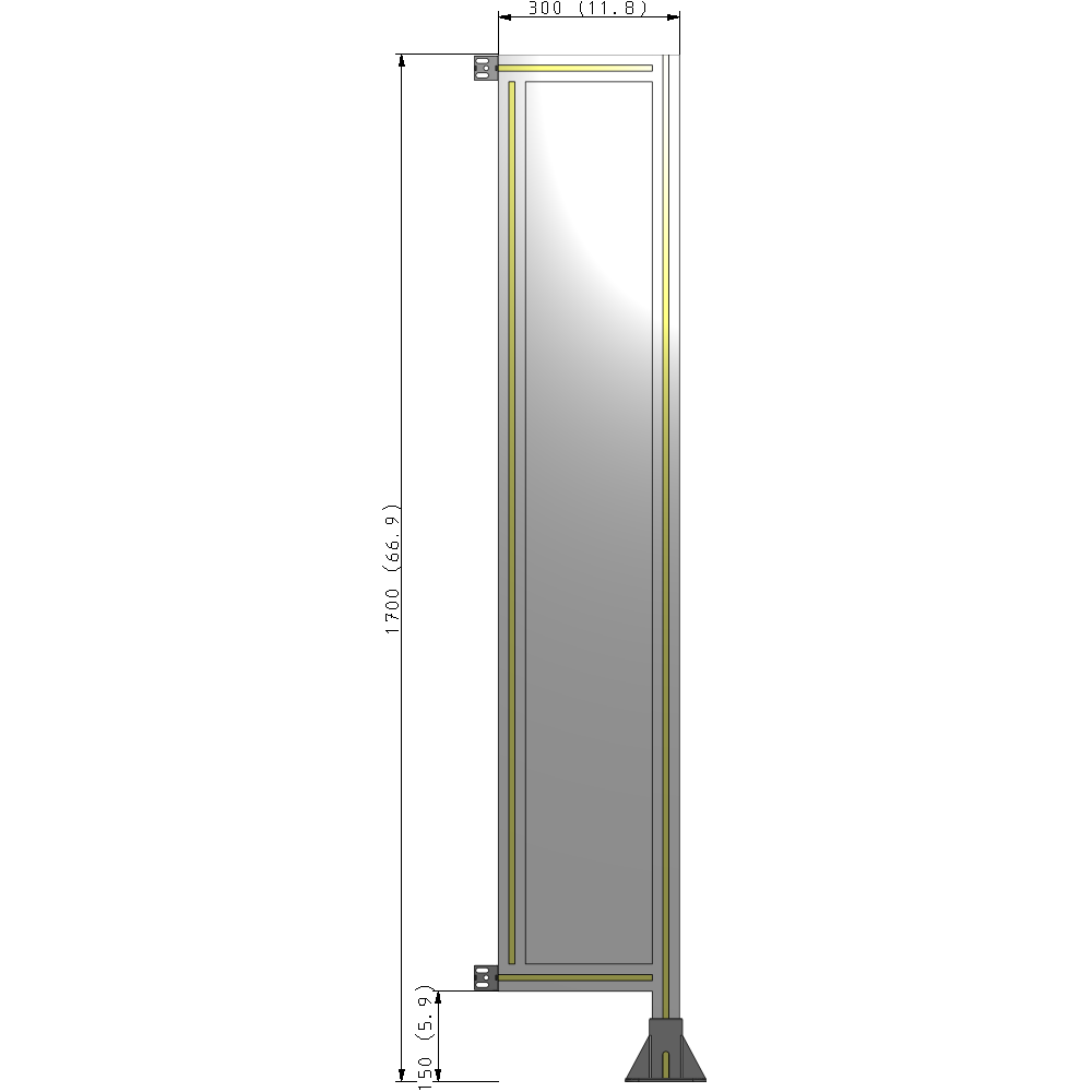 A2-1700-0300-0150-HYPFA SINGLE PANEL-LEG ON RIGHT WITH HINGES 1700MM X 300MM  1/4" POLYCARBONATE, FULLY ASSEMBLED