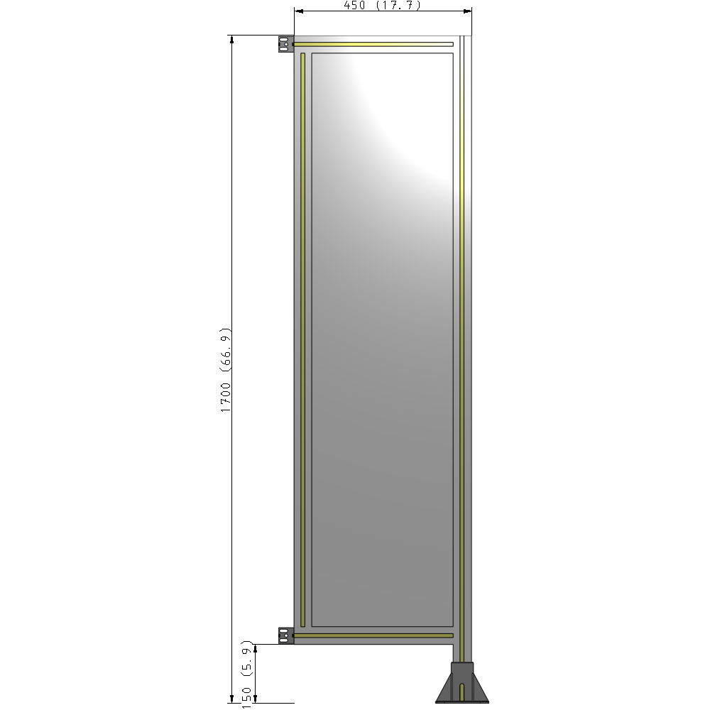 A2-1700-0450-0150-HYPFK SINGLE PANEL-LEG ON RIGHT WITH HINGES 1700MM X 450MM 1/4" POLYCARBONATE, AS A KIT