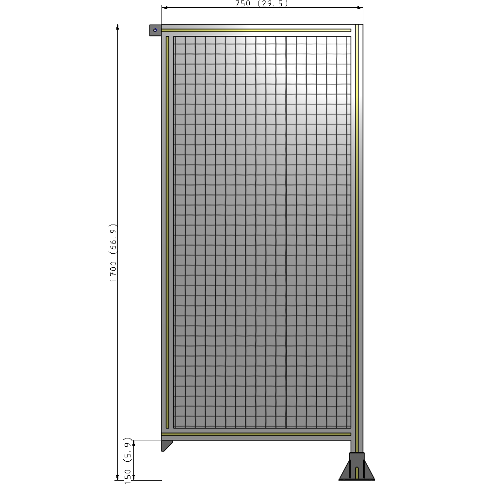 A2-1700-0750-0150-TYMFA SINGLE PANEL-LEG ON RIGHT WITH TIE PLATES AND ANGLE 1700MM X 750MM 1" MESH, FULLY ASSEMBLED