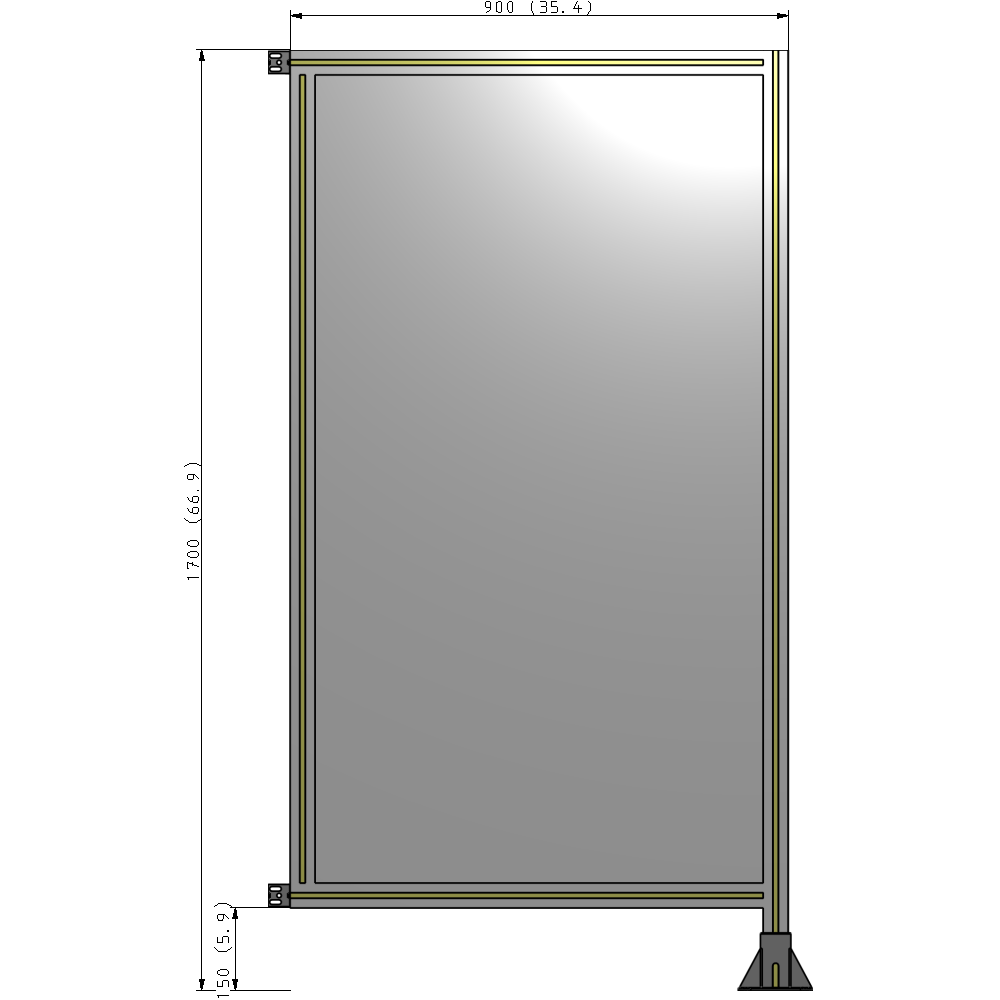 A2-1700-0900-0150-HYPFK SINGLE PANEL-LEG ON RIGHT WITH HINGES 1700MM X 900MM 1/4" POLYCARBONATE, AS A KIT