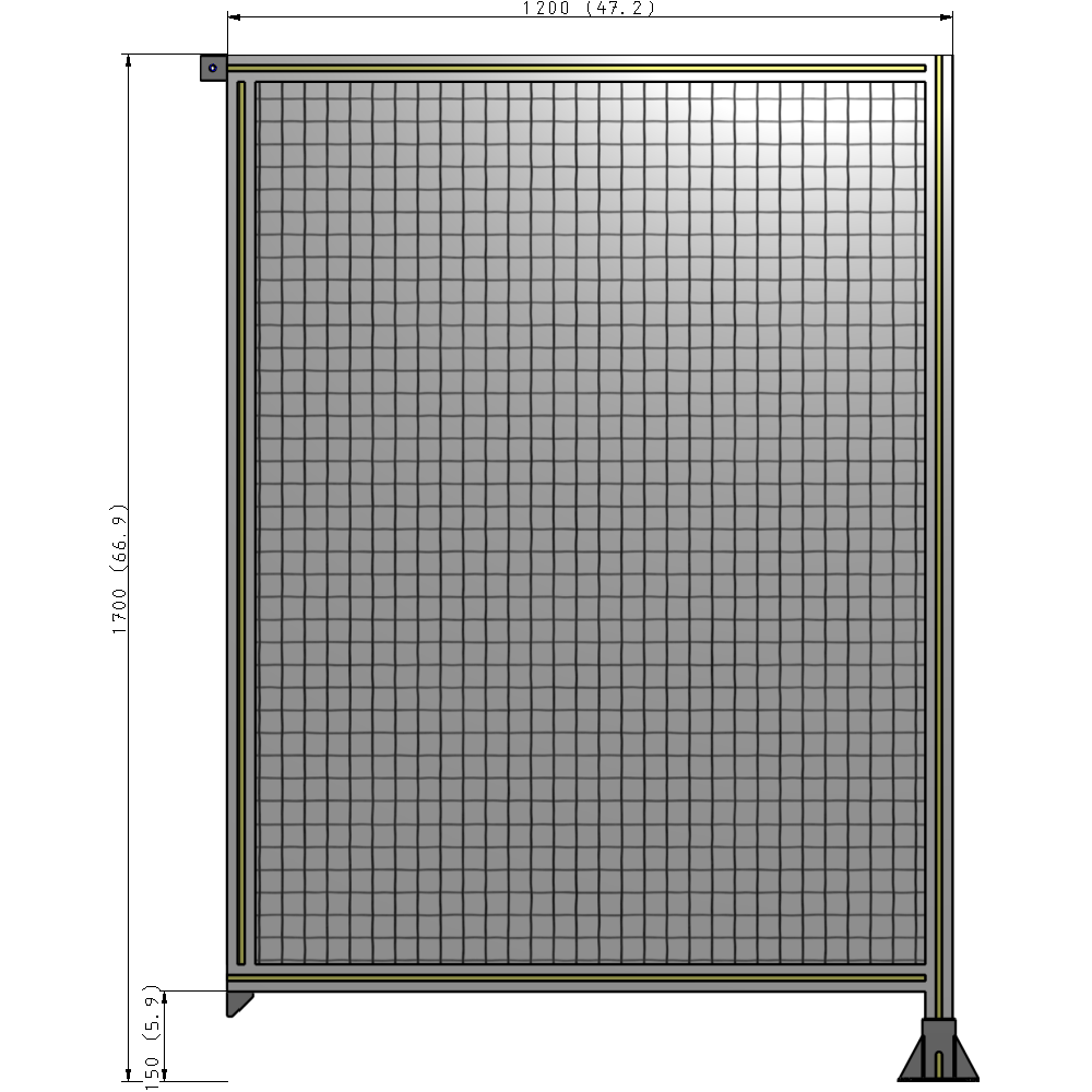 A2-1700-1200-0150-TYMFA SINGLE PANEL-LEG ON RIGHT WITH TIE PLATES AND ANGLE 1700MM X 1200MM  1" MESH, FULLY ASSEMBLED
