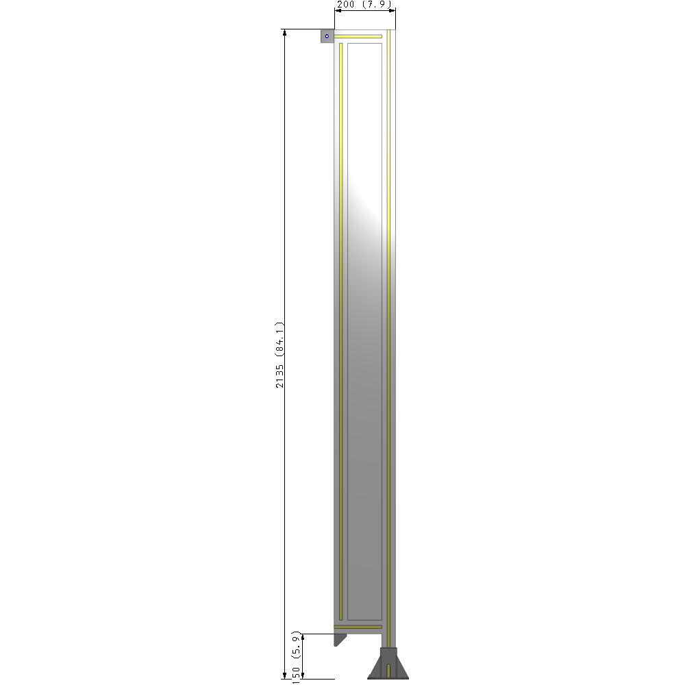 A2-2135-0200-0150-TYPFK SINGLE PANEL-LEG ON RIGHT WITH TIE PLATES AND ANGLE 2135MM X 200MM 1/4" POLYCARBONATE, AS A KIT