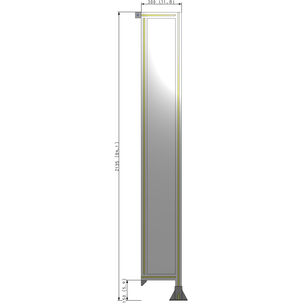 A2-2135-0300-0150-TYPFK SINGLE PANEL-LEG ON RIGHT WITH TIE PLATES AND ANGLE 2135MM X 300MM 1/4" POLYCARBONATE, AS A KIT