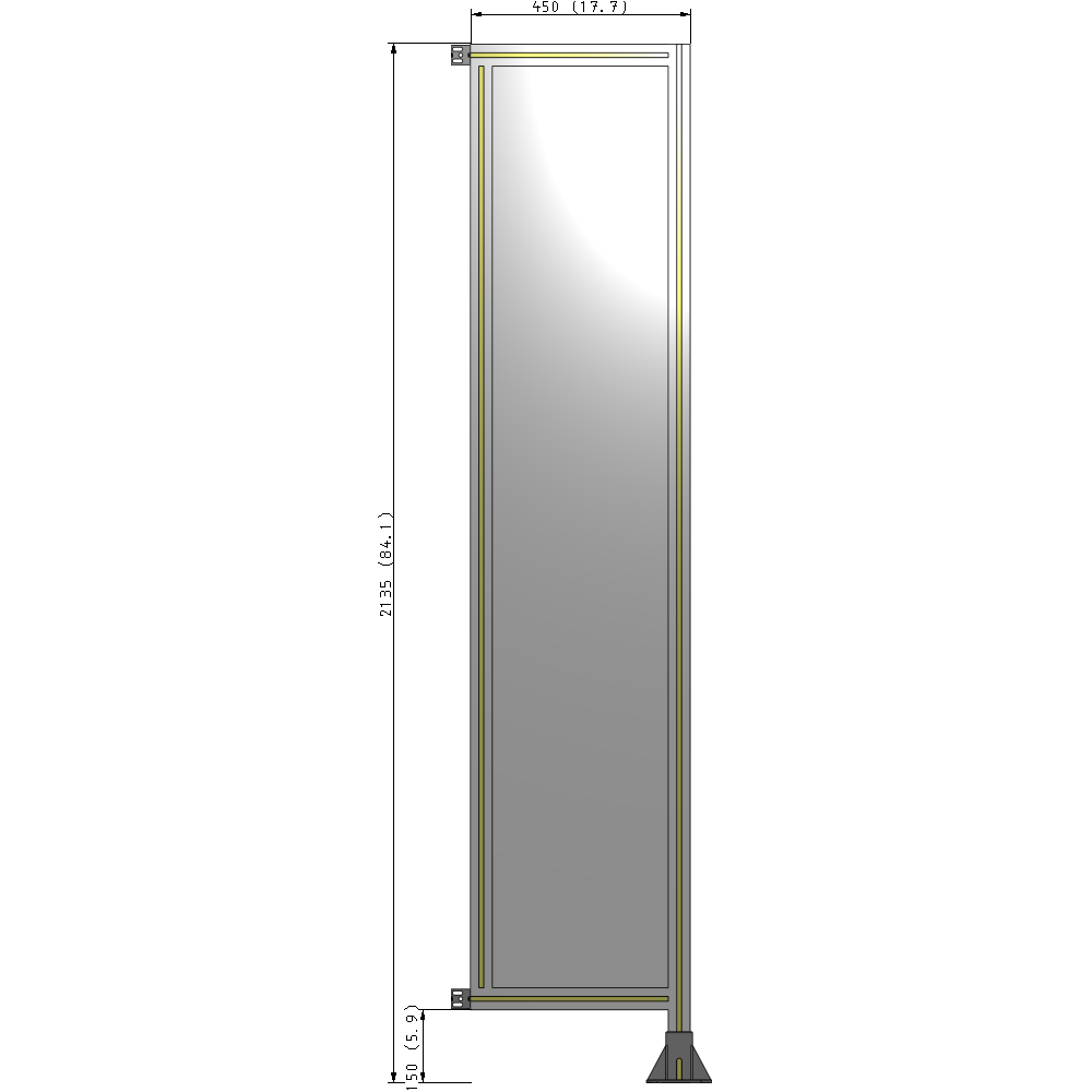A2-2135-0450-0150-HYPFA SINGLE PANEL-LEG ON RIGHT WITH HINGES 2135MM X 450MM  1/4" POLYCARBONATE, ASSEMBLED