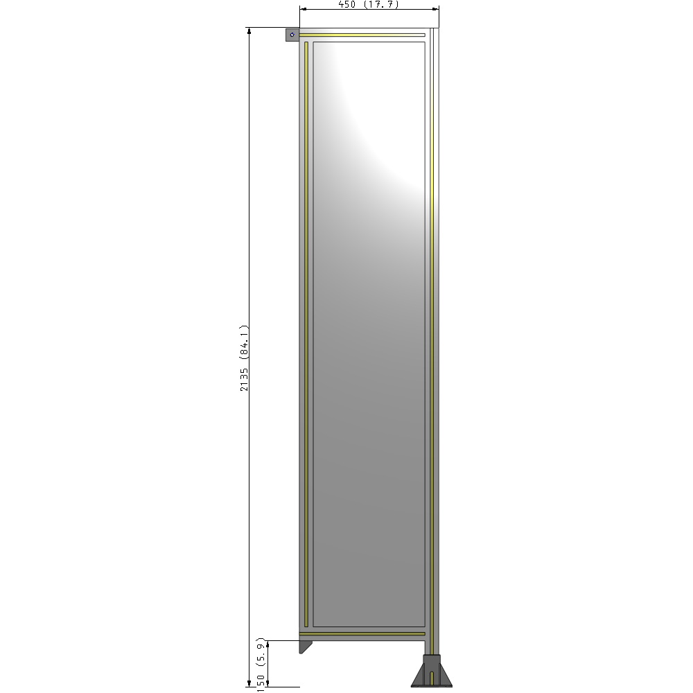 A2-2135-0450-0150-TYPFK SINGLE PANEL-LEG ON RIGHT WITH TIE PLATES AND ANGLE 2135MM X 450MM 1/4" POLYCARBONATE, AS A KIT
