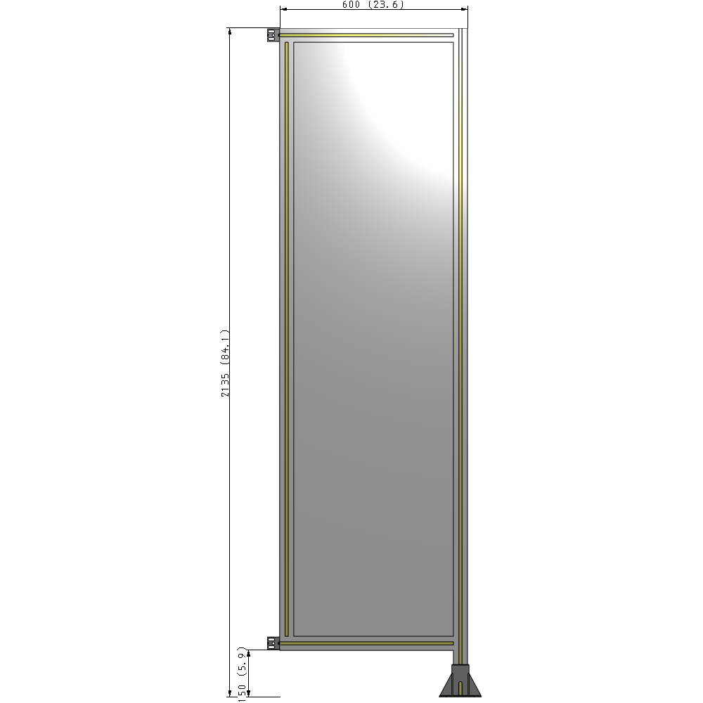 A2-2135-0600-0150-HYPFK SINGLE PANEL-LEG ON RIGHT WITH HINGES 2135MM X 600MM 1/4" POLYCARBONATE, AS A KIT