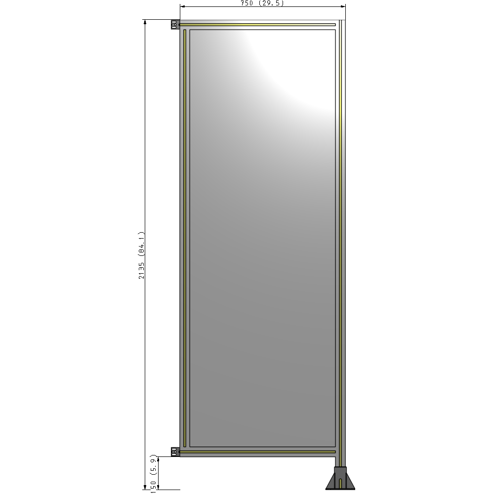 A2-2135-0750-0150-HYPFA SINGLE PANEL-LEG ON RIGHT WITH HINGES 2135MM X 750MM 1/4" POLYCARBONATE, ASSEMBLED