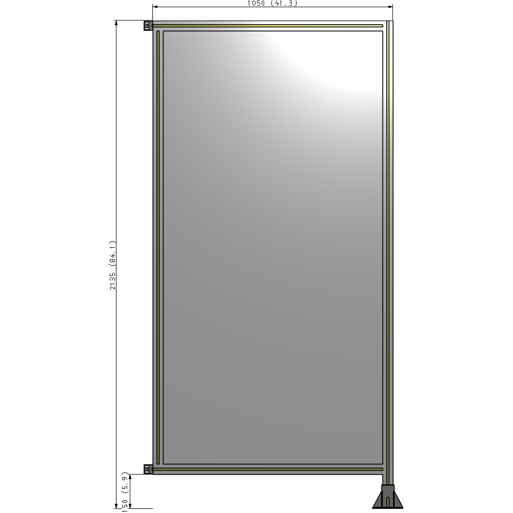 A2-2135-1050-0150-HYPFA SINGLE PANEL-LEG ON RIGHT WITH HINGES 2135MM X 1050MM  1/4" POLYCARBONATE, FULLY ASSEMBLED