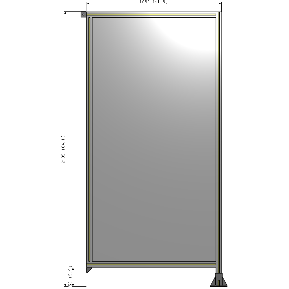 A2-2135-1050-0150-TYPFA SINGLE PANEL-LEG ON RIGHT WITH TIE PLATES AND ANGLE 2135MM X 1050MM 1/4" POLYCARBONATE, ASSEMBLED
