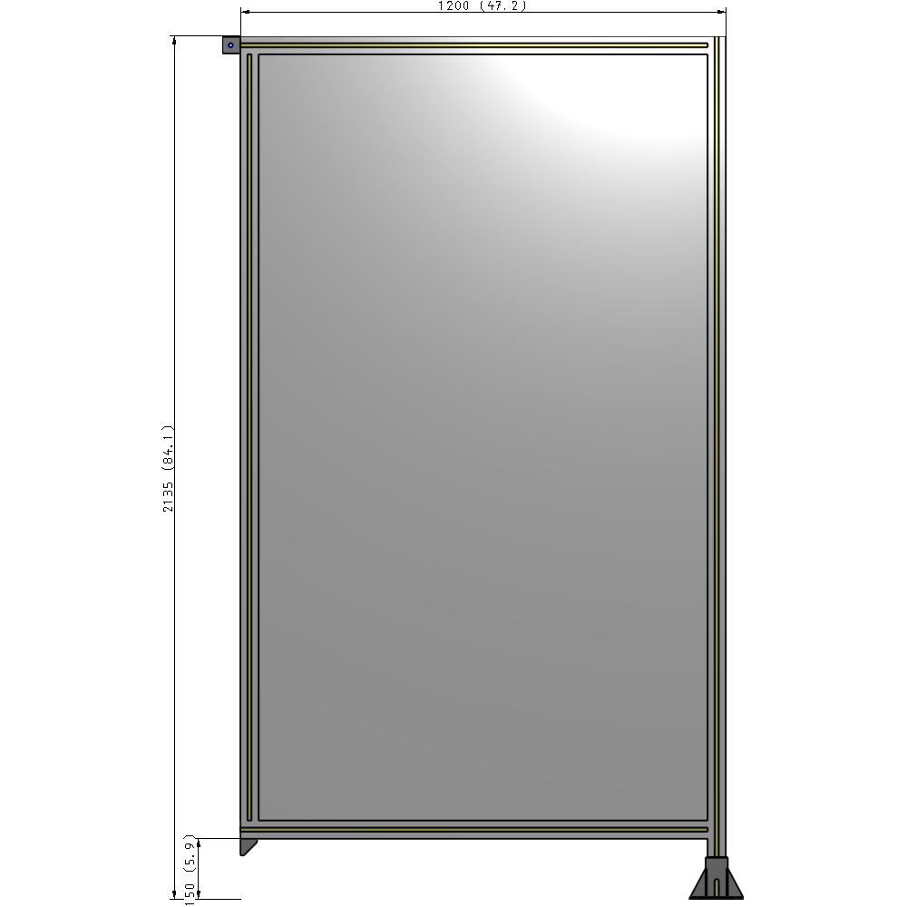 A2-2135-1200-0150-TYPFA SINGLE PANEL-LEG ON RIGHT WITH TIE PLATES AND ANGLE 2135MM X 1200MM 1/4" POLYCARBONATE, ASSEMBLED