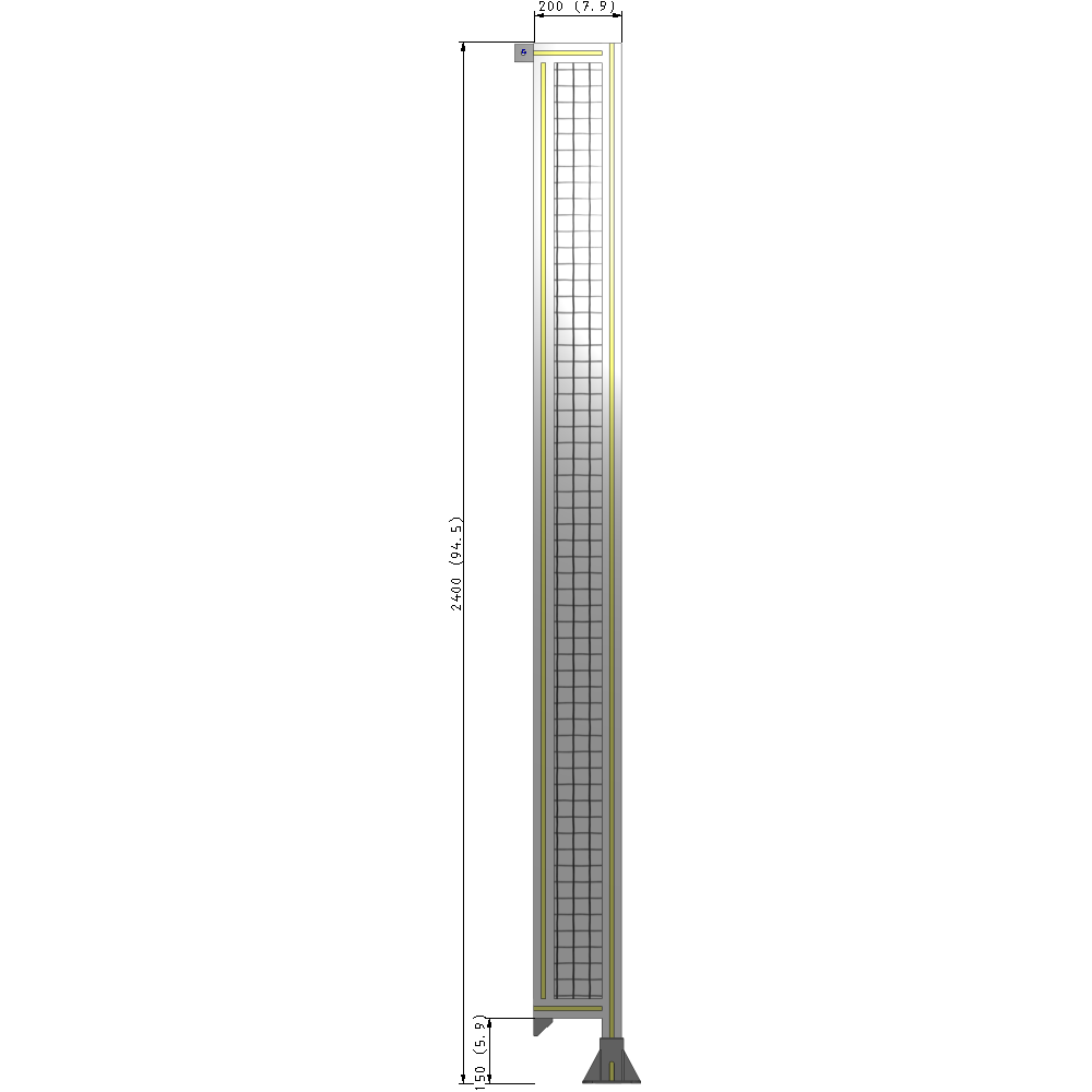 A2-2400-0200-0150-TYMFA SINGLE PANEL-LEG ON RIGHT WITH TIE PLATES AND ANGLE 2400MM X 200MM  1" MESH, FULLY ASSEMBLED