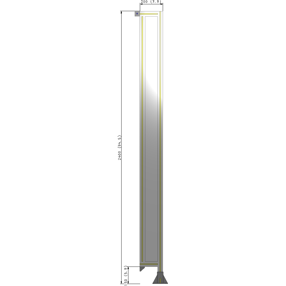 A2-2400-0200-0150-TYPFK SINGLE PANEL-LEG ON RIGHT WITH TIE PLATES AND ANGLE 2400MM X 200MM 1/4" POLYCARBONATE, AS A KIT