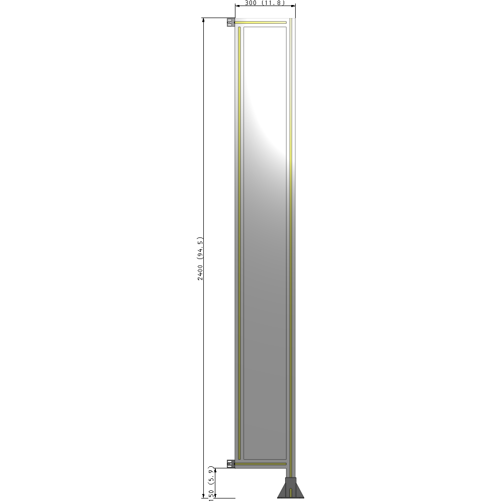 A2-2400-0300-0150-HYPFA SINGLE PANEL-LEG ON RIGHT WITH HINGES 2400MM X 300MM  1/4" POLYCARBONATE, FULLY ASSEMBLED