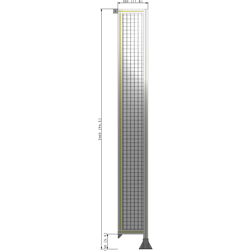 A2-2400-0300-0150-TYMFA SINGLE PANEL-LEG ON RIGHT WITH TIE PLATES AND ANGLE 2400MM X 300MM  1" MESH, FULLY ASSEMBLED