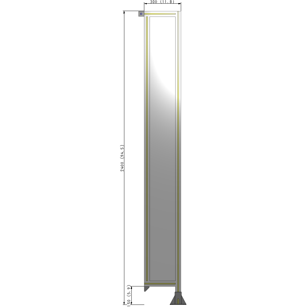A2-2400-0300-0150-TYPFK SINGLE PANEL-LEG ON RIGHT WITH TIE PLATES AND ANGLE 2400MM X 300MM 1/4" POLYCARBONATE, AS A KIT