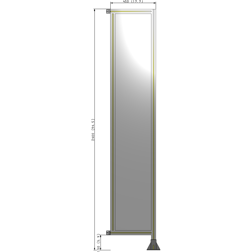 A2-2400-0450-0150-HYPFA SINGLE PANEL-LEG ON RIGHT WITH HINGES 2400MM X 450MM 1/4" POLYCARBONATE, ASSEMBLED