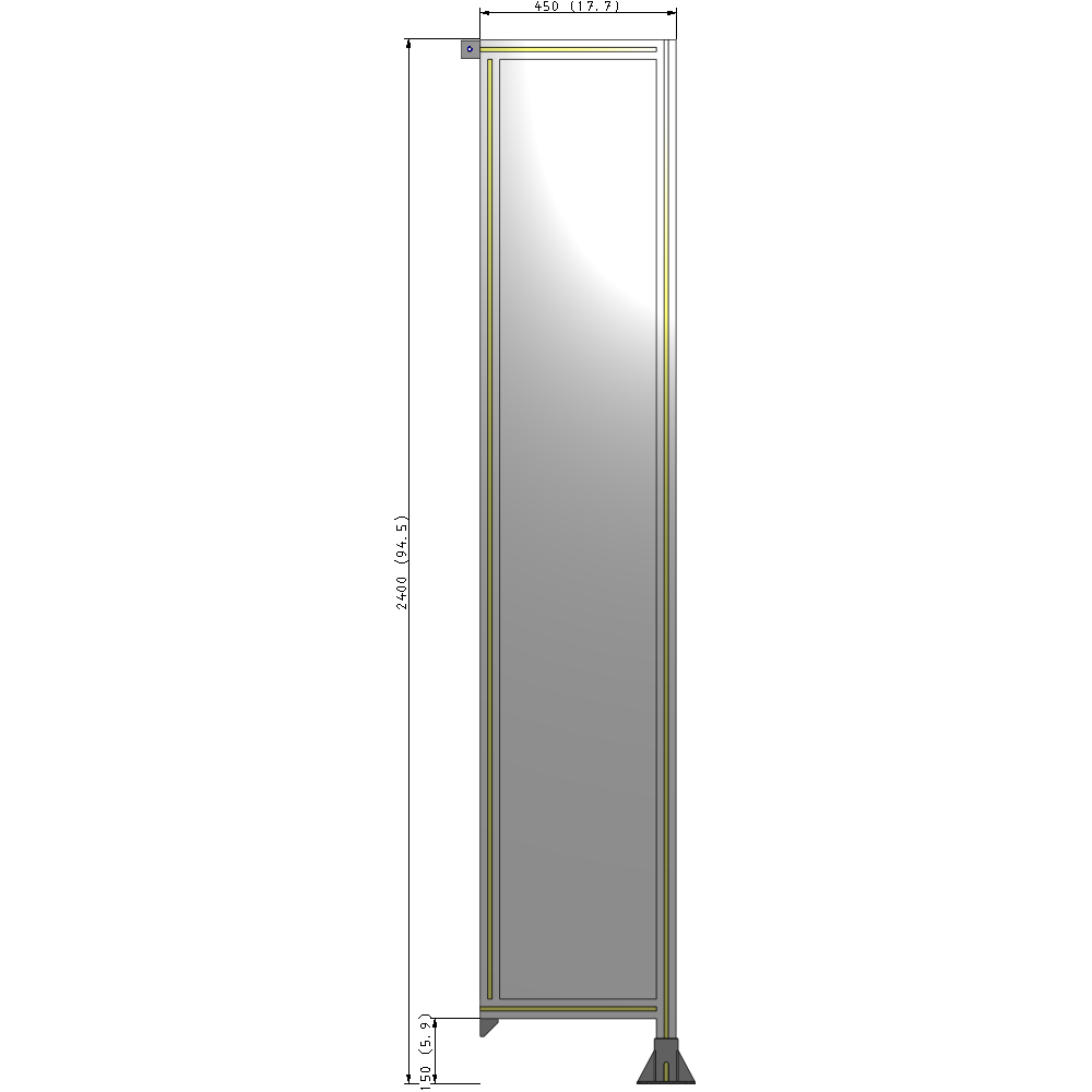 A2-2400-0450-0150-TYPFK SINGLE PANEL-LEG ON RIGHT WITH TIE PLATES AND ANGLE 2400MM X 450MM 1/4" POLYCARBONATE, AS A KIT