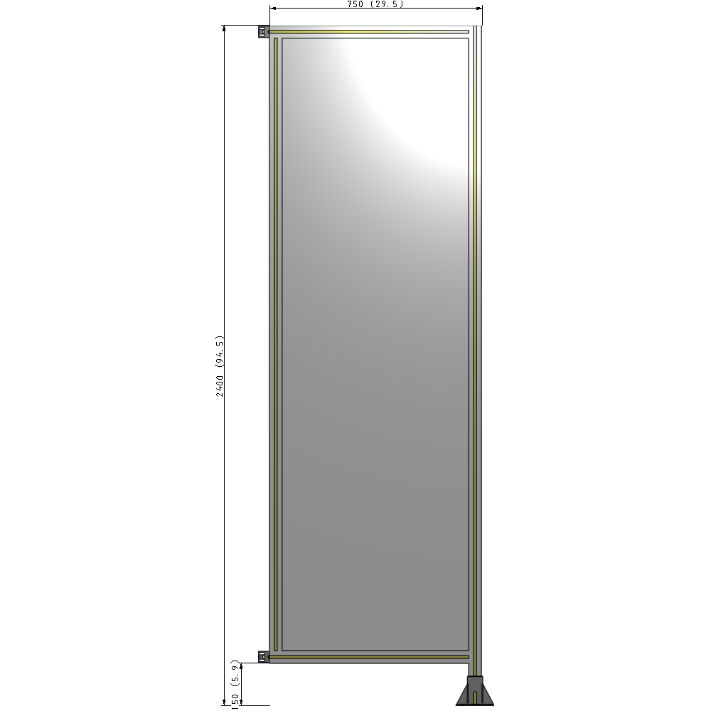 A2-2400-0750-0150-HYPFA SINGLE PANEL-LEG ON RIGHT WITH HINGES 2400MM X 750MM 1/4" POLYCARBONATE, ASSEMBLED