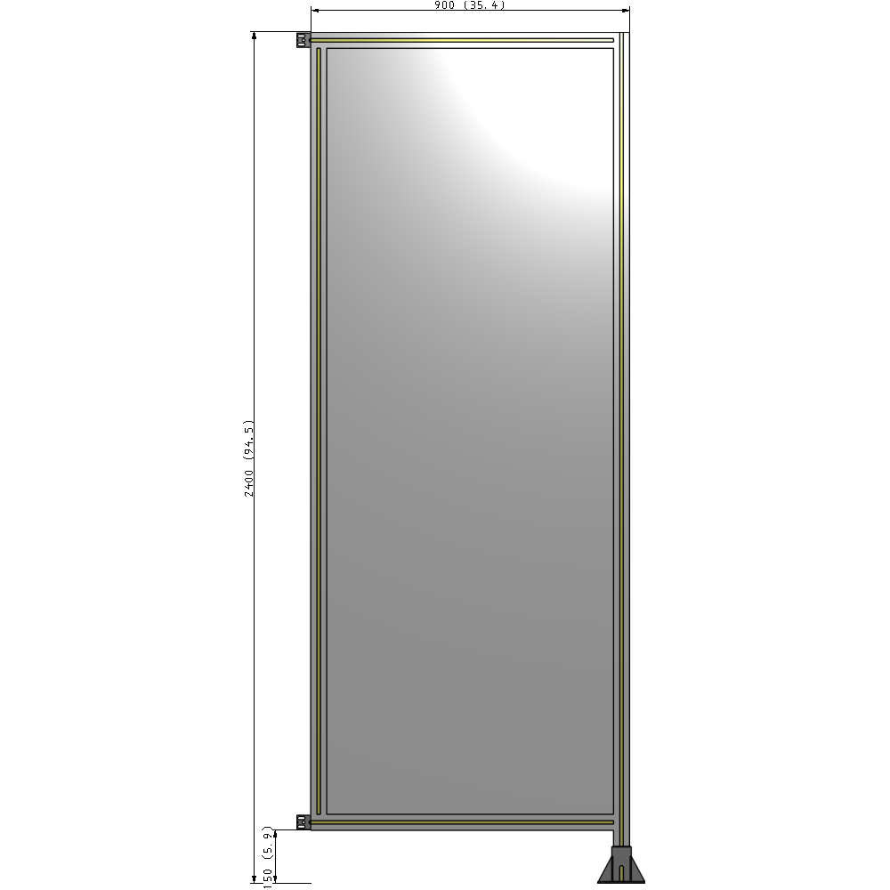 A2-2400-0900-0150-HYPFA SINGLE PANEL-LEG ON RIGHT WITH HINGES 2400MM X 900MM 1/4" POLYCARBONATE, FULLY ASSEMBLED