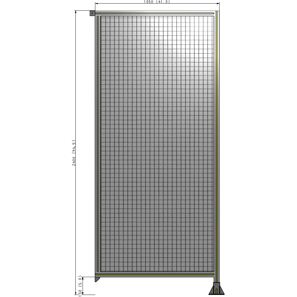 A2-2400-1050-0150-TYMFA SINGLE PANEL-LEG ON RIGHT WITH TIE PLATES AND ANGLE 2400MM X 1050MM  1" MESH, FULLY ASSEMBLED