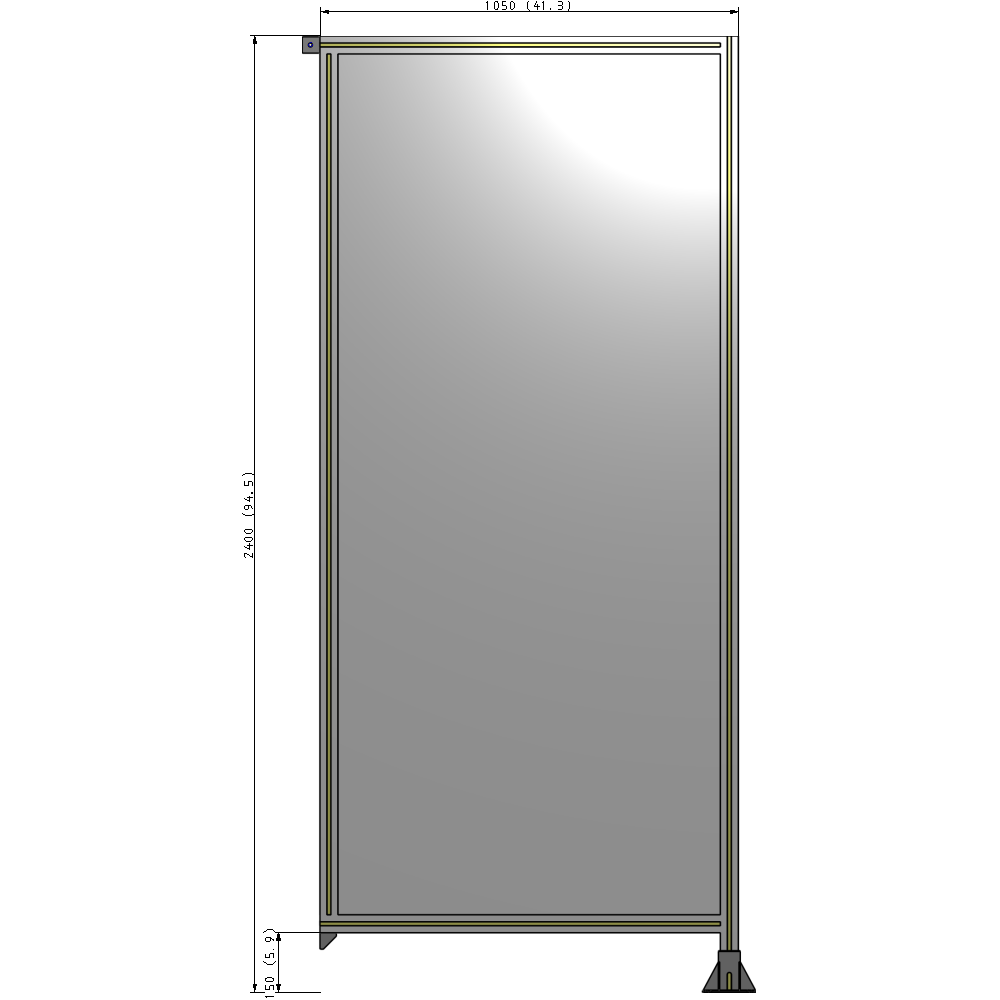 A2-2400-1050-0150-TYPFA SINGLE PANEL-LEG ON RIGHT WITH TIE PLATES AND ANGLE 2400MM X 1050MM 1/4" POLYCARBONATE, ASSEMBLED
