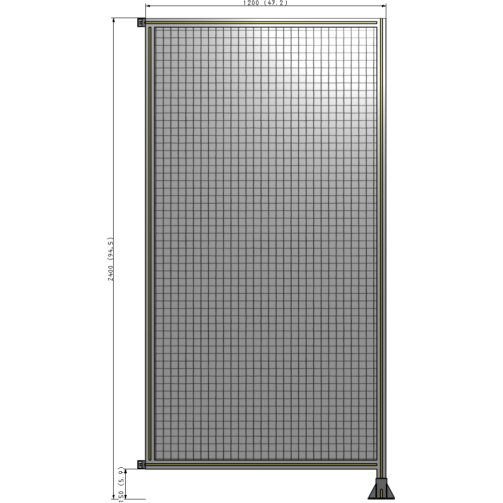A2-2400-1200-0150-HYMFA SINGLE PANEL-LEG ON RIGHT WITH HINGES 2400MM X 1200MM  1" MESH, FULLY ASSEMBLED