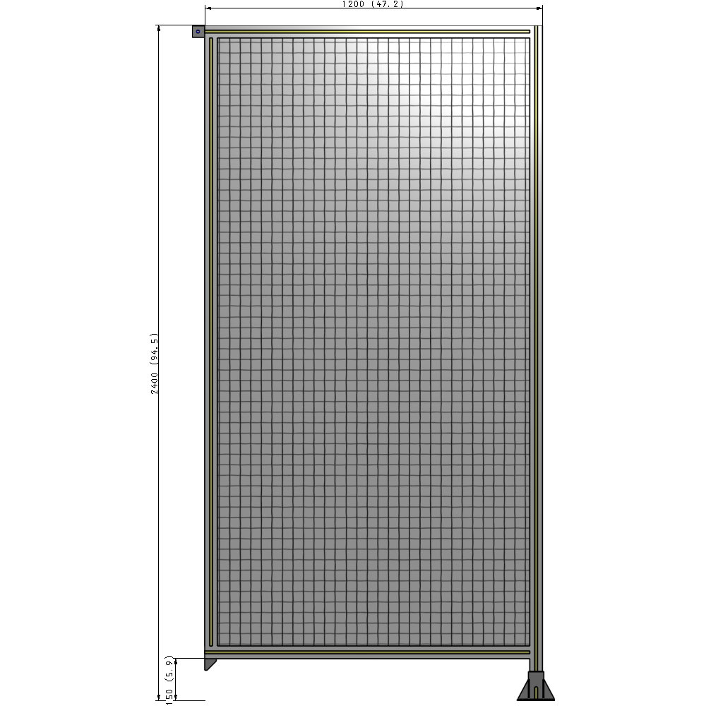 A2-2400-1200-0150-TYMFA SINGLE PANEL-LEG ON RIGHT WITH TIE PLATES AND ANGLE 2400MM X 1200MM 1" MESH, FULLY ASSEMBLED