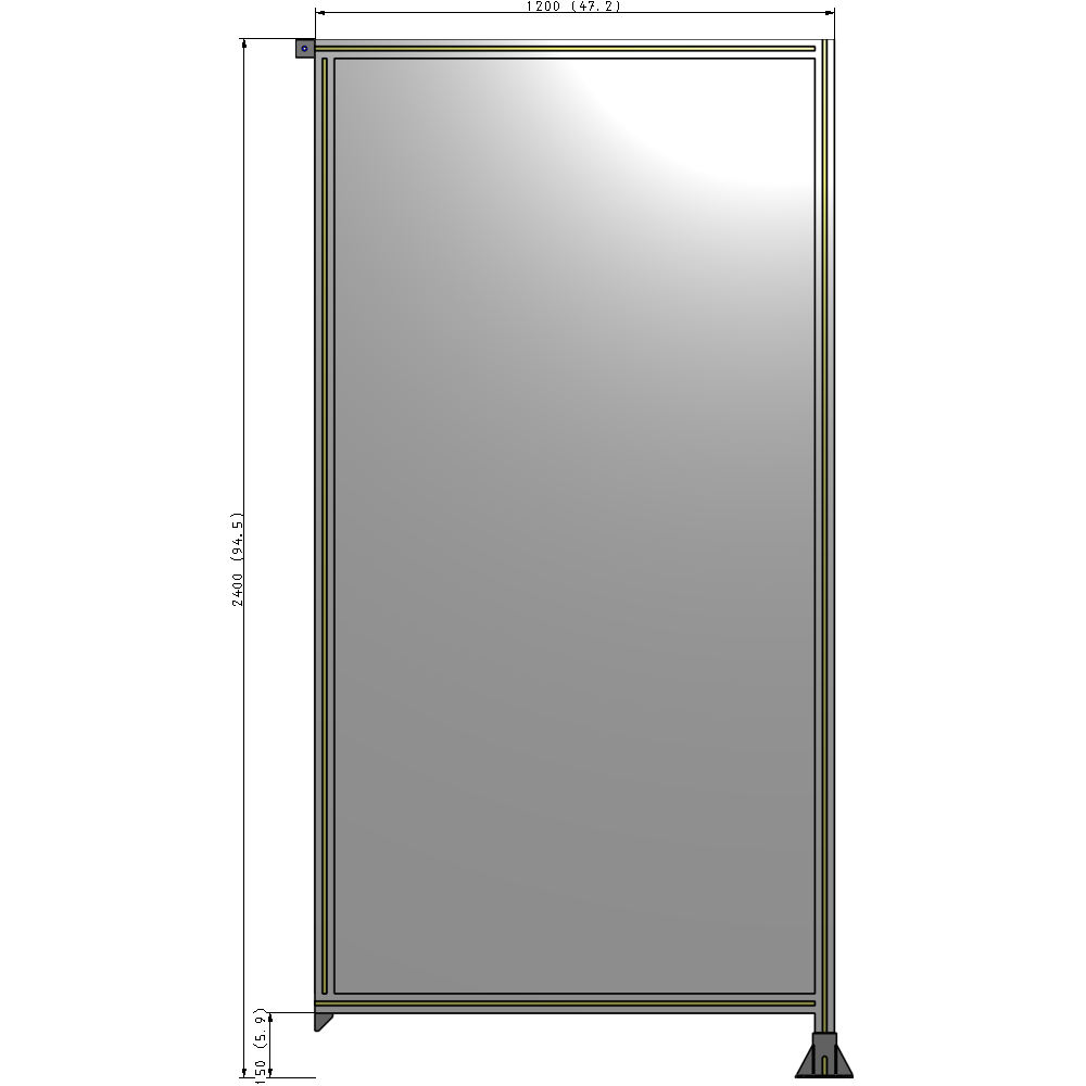 A2-2400-1200-0150-TYPFA SINGLE PANEL-LEG ON RIGHT WITH TIE PLATES AND ANGLE 2400MM X 1200MM  1/4" POLYCARBONATE, ASSEMBLED