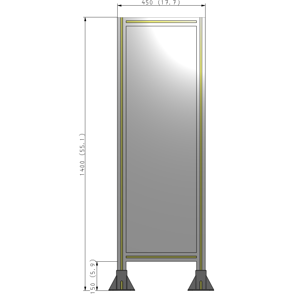 A3-1400-0450-0150-ZYPFK SINGLE PANEL-LEG ON  BOTH SIDES  1400MM X 450MM  1/4" POLYCARBONATE, AS A KIT