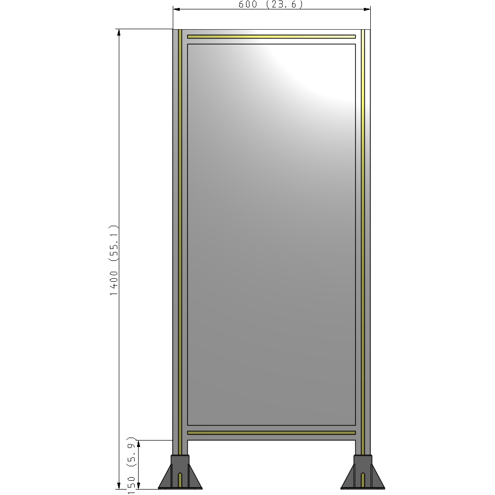 A3-1400-0600-0150-ZYPFK SINGLE PANEL-LEG ON  BOTH SIDES  1400MM X 600MM  1/4" POLYCARBONATE, AS A KIT