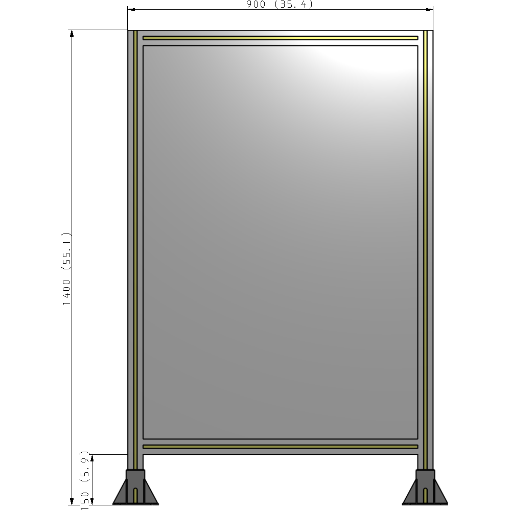 A3-1400-0900-0150-ZYPFA SINGLE PANEL-LEG ON  BOTH SIDES  1400MM X 900MM  1/4" POLYCARBONATE, FULLY ASSEMBLED
