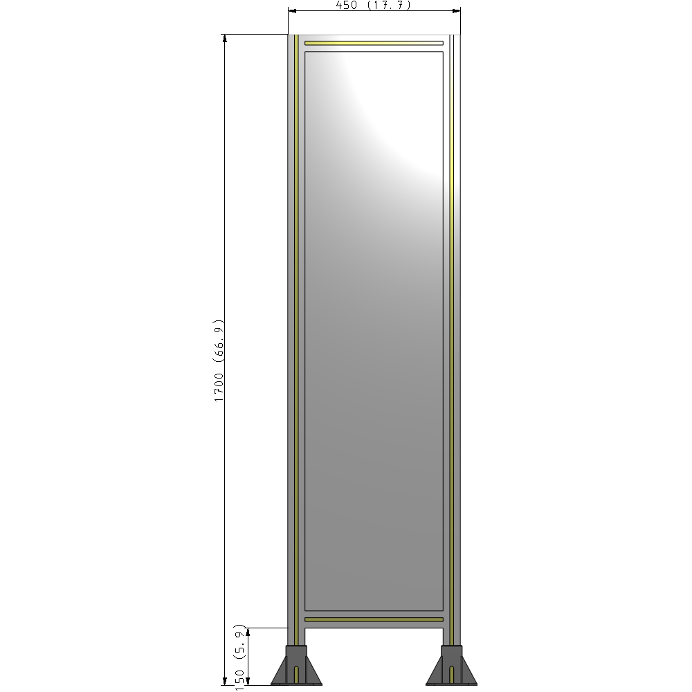 A3-1700-0450-0150-ZYPFA SINGLE PANEL-LEG ON  BOTH SIDES  1700MM X 450MM  1/4" POLYCARBONATE, ASSEMBLED