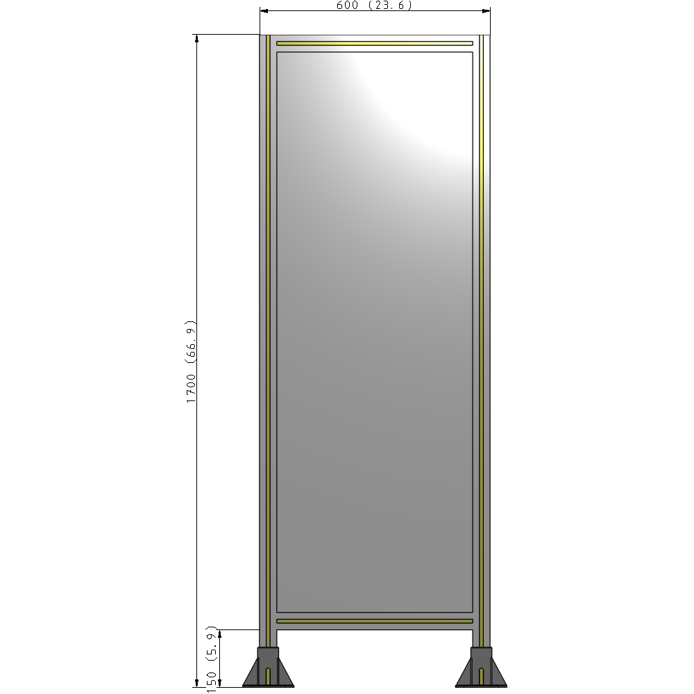 A3-1700-0600-0150-ZYPFA SINGLE PANEL-LEG ON  BOTH SIDES  1700MM X 600MM  1/4" POLYCARBONATE, ASSEMBLED
