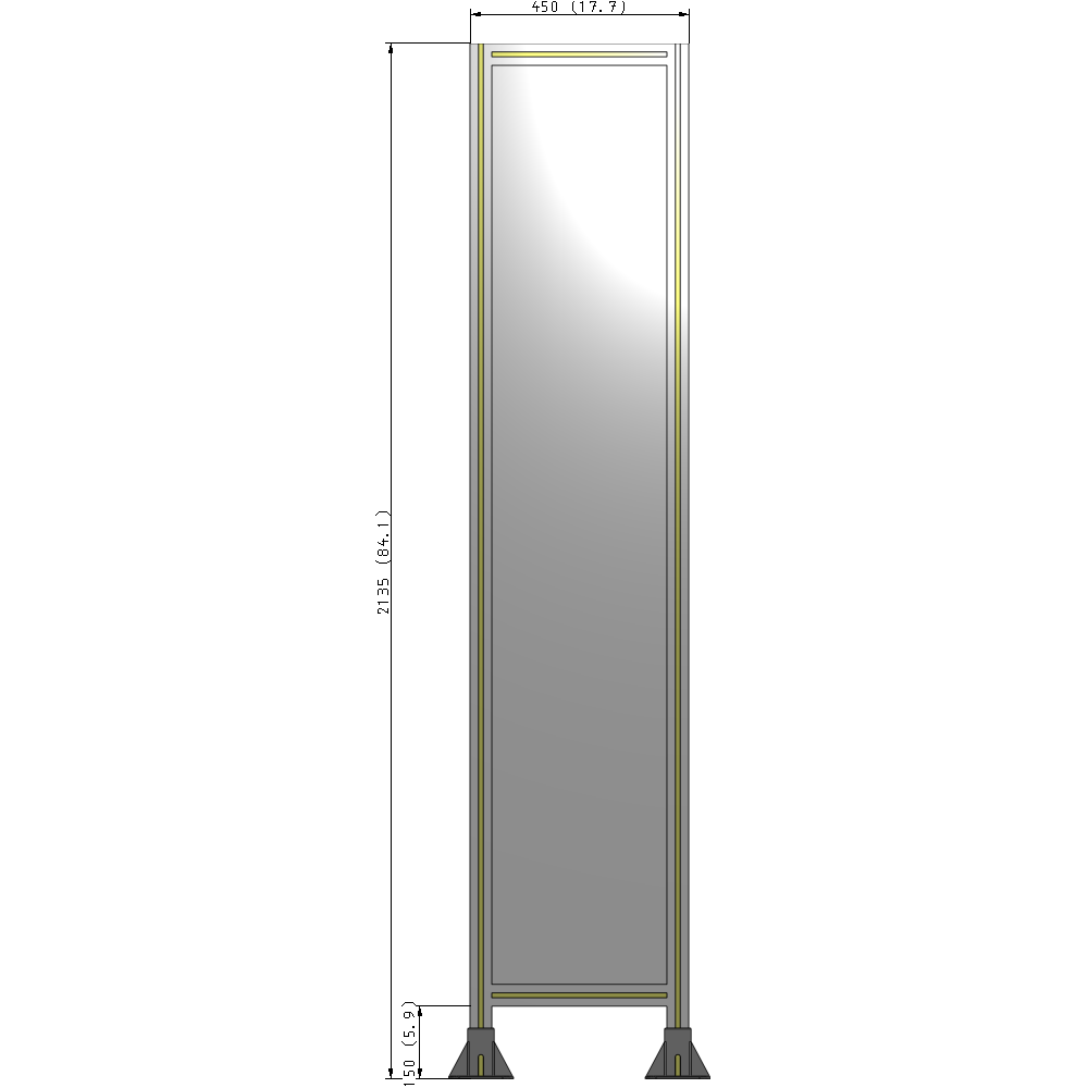 A3-2135-0450-0150-ZYPFA SINGLE PANEL-LEG ON  BOTH SIDES  2135MM X 450MM  1/4" POLYCARBONATE, ASSEMBLED