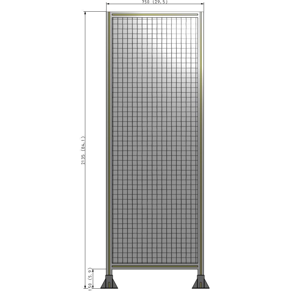 A3-2135-0750-0150-ZYMFA SINGLE PANEL-LEG ON BOTH SIDES 2135MM X 750MM 1" MESH, FULLY ASSEMBLED