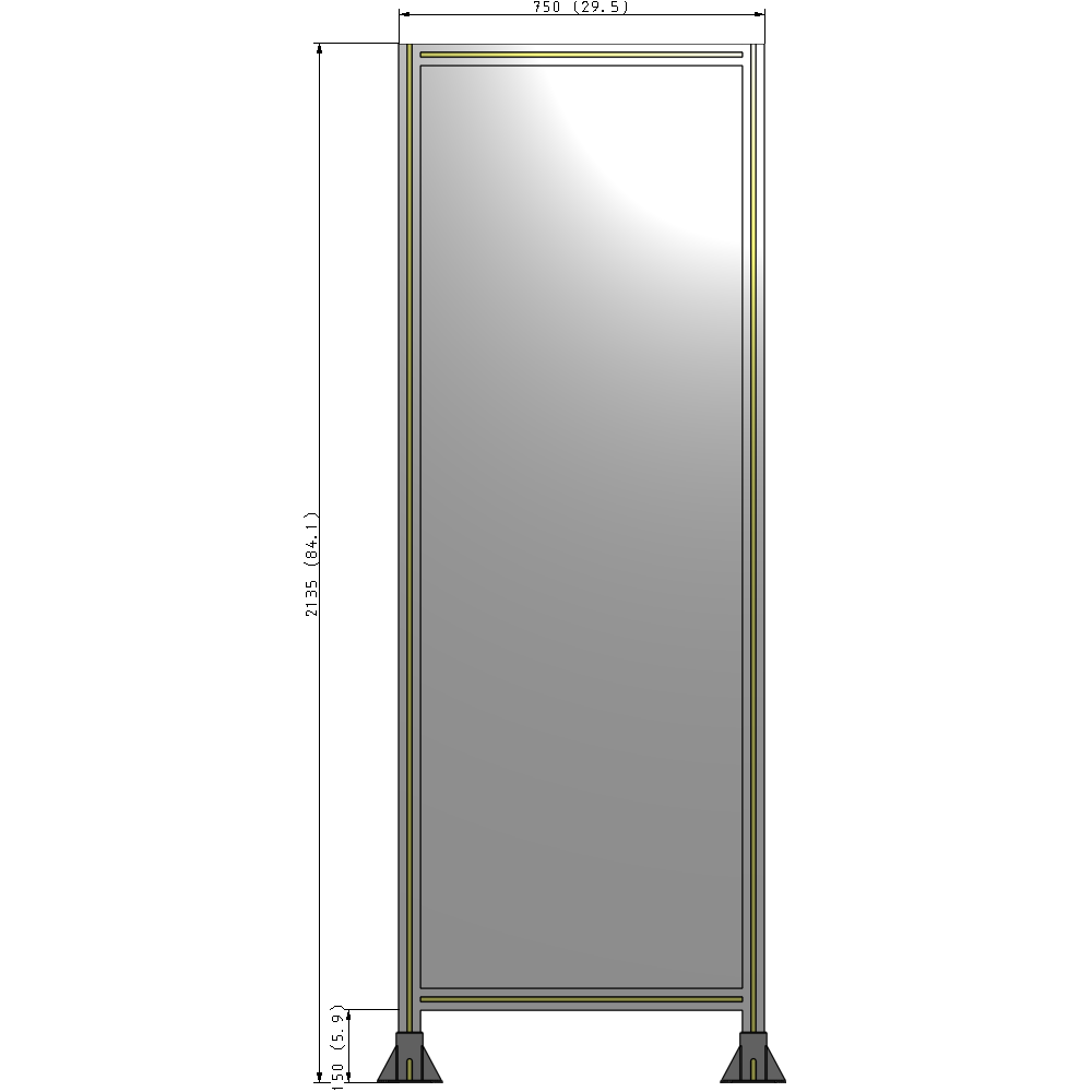 A3-2135-0750-0150-ZYPFA SINGLE PANEL-LEG ON BOTH SIDES 2135MM X 750MM 1/4" POLYCARBONATE, ASSEMBLED