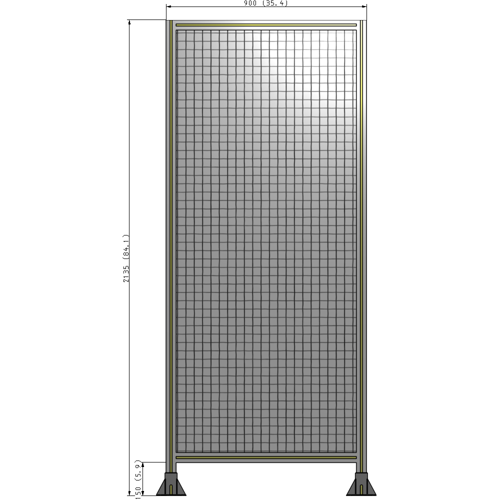 A3-2135-0900-0150-ZYMFA SINGLE PANEL-LEG ON BOTH SIDES 2135MM X 900MM 1" MESH, FULLY ASSEMBLED