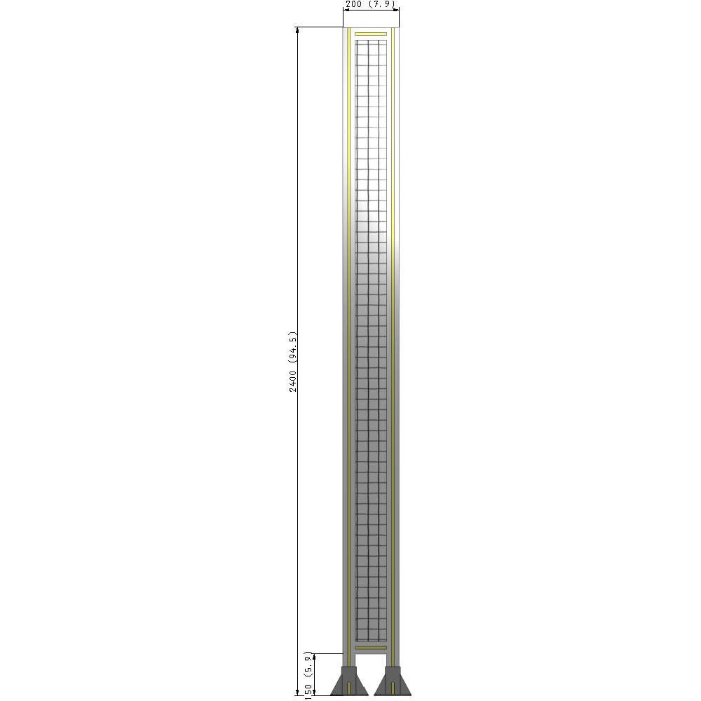 A3-2400-0200-0150-ZYMFK SINGLE PANEL-LEG ON BOTH SIDES 2400MM X 200MM 1" MESH, AS A KIT